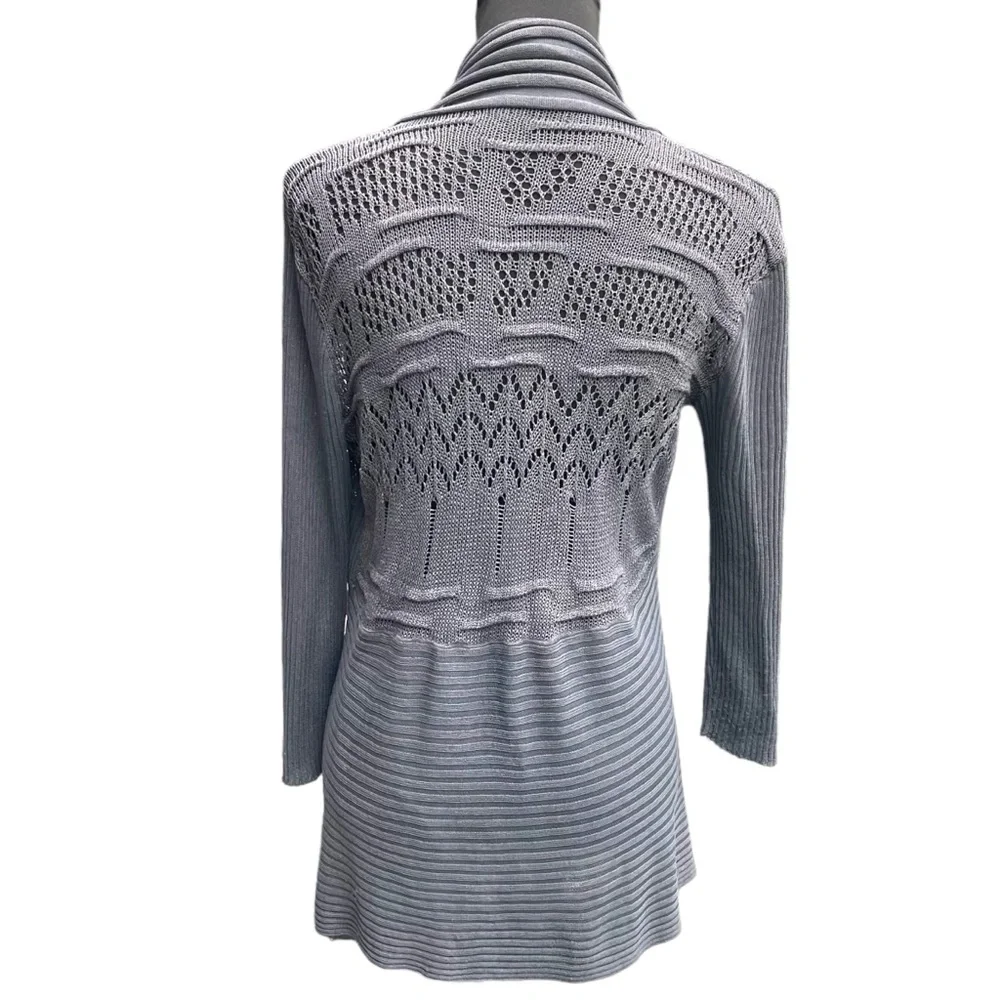 Only Olive Grey Open Front Shawl Collar Knit Lace Back Cardigan Sweater (S) - Picture 7 of 12